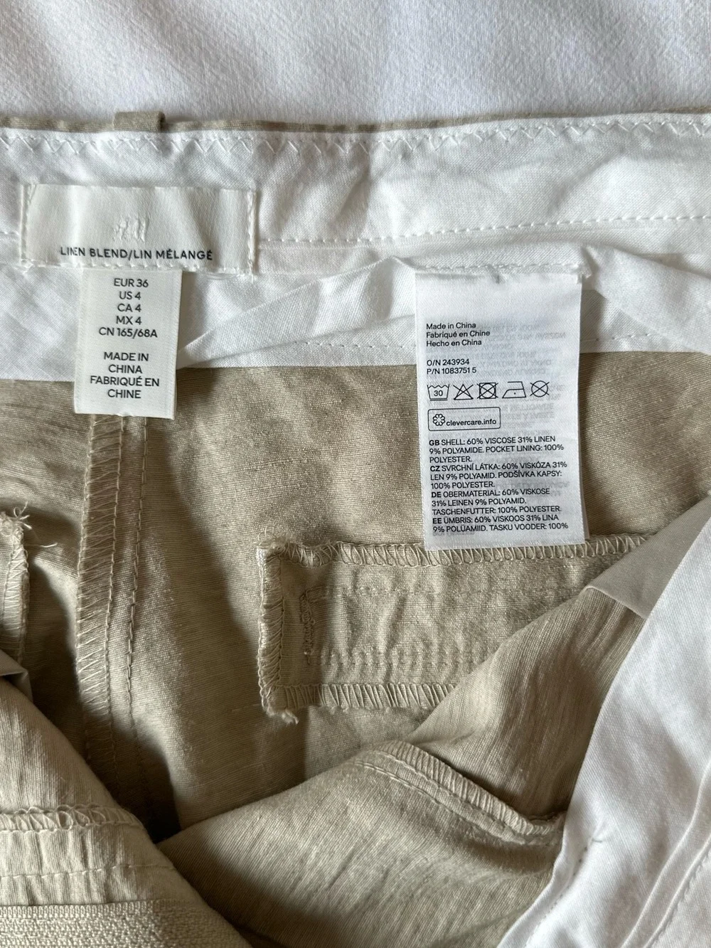 H&M Linen Blend Beige Wide Leg Pleated Trousers US 4